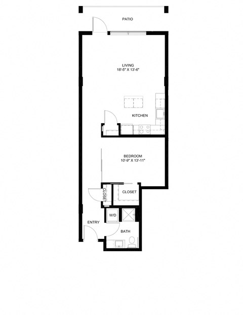 Floor plan for 1 bed, 1 bath, 819 sqft